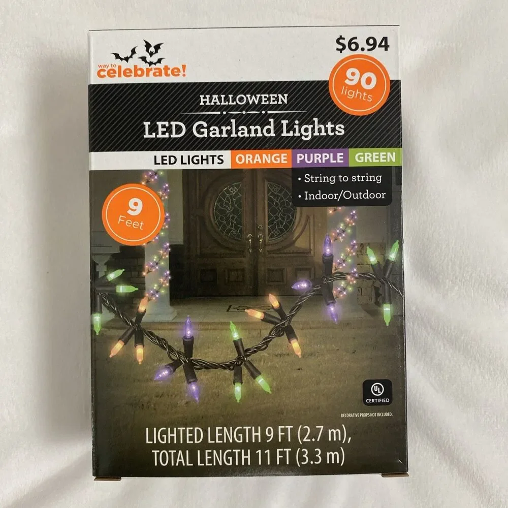 Halloween Led Garland Lights 2 Pack Holiday Home Decor Outdoor Indoor Multicolor